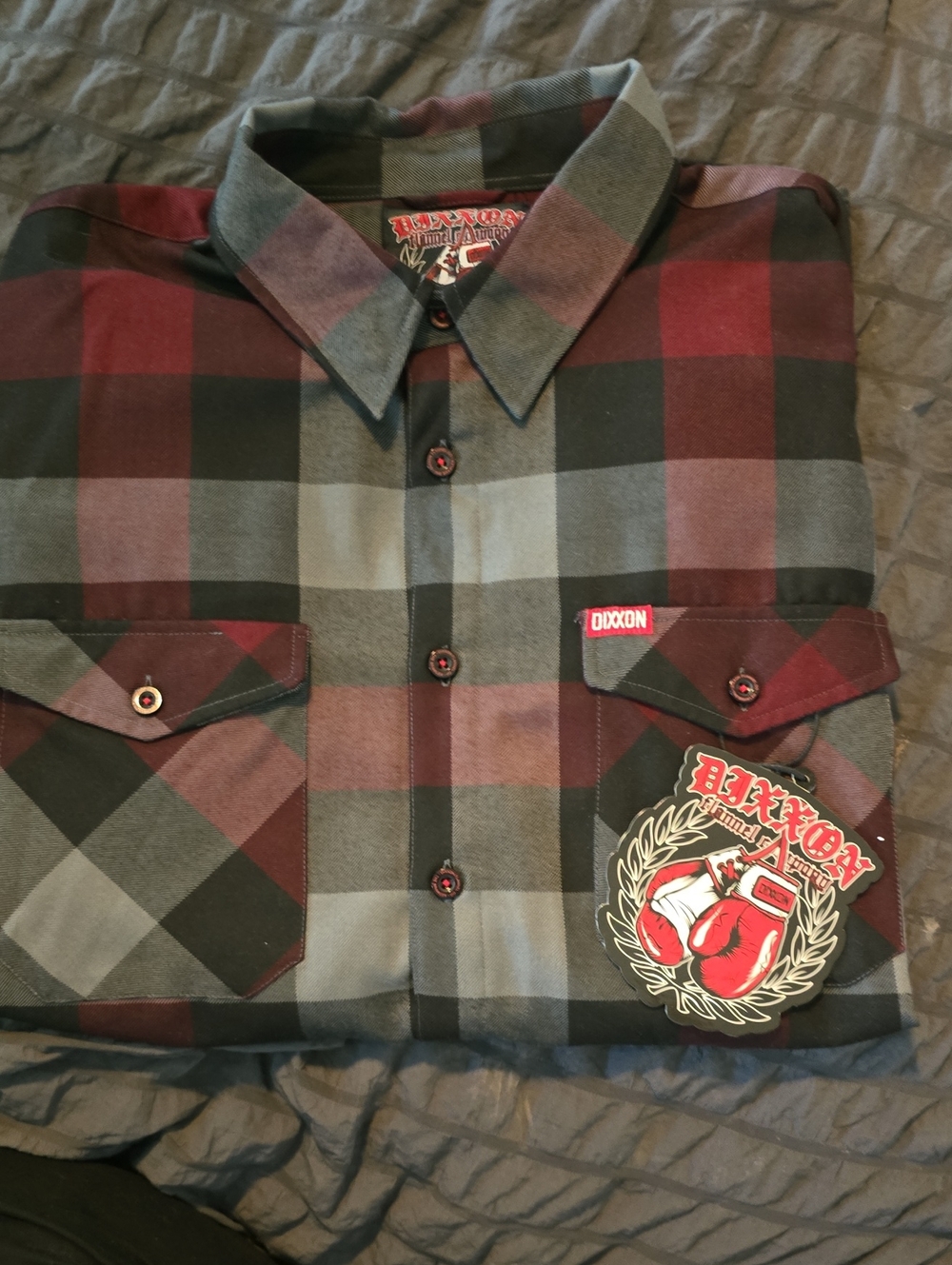 Like NEW DIXXON Red and Gray Plaid Button-Down Shirt